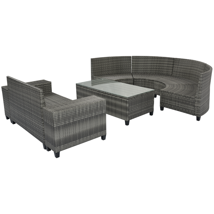 8-Piece Outdoor Half-Moon PE Rattan Curved Sofa Set, Gray