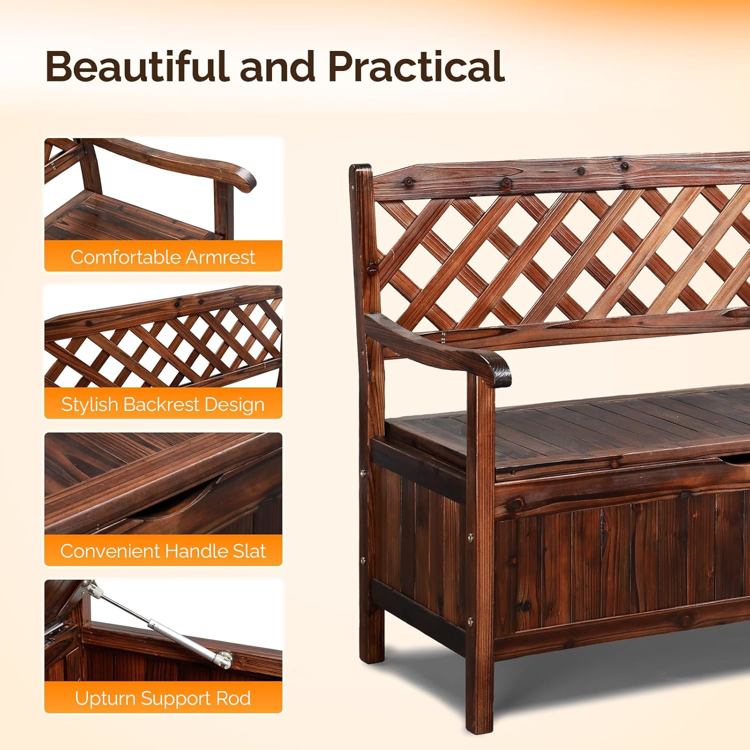 Outdoor Storage Bench, Large Wood Deck Box with Seating
