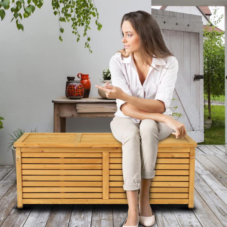 47 Gallon Wood Deck Box Patio Storage Bench