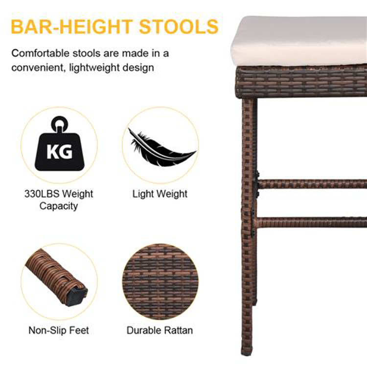 3pcs Outdoor Rattan Bar Set Brown Brown Gradient