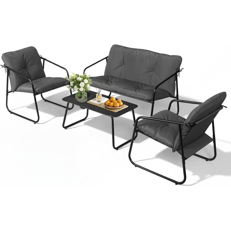 4-Piece Patio Conversation Set with Glass Coffee Table