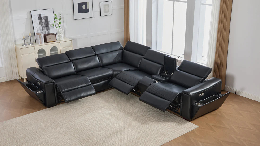 S681 Modern Power Recliner Sectional - Black or Grey