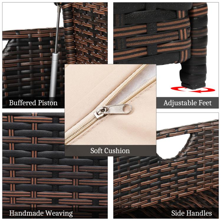 40 Gallon Deck Rattan Box Wicker Outdoor Storage with Cushion