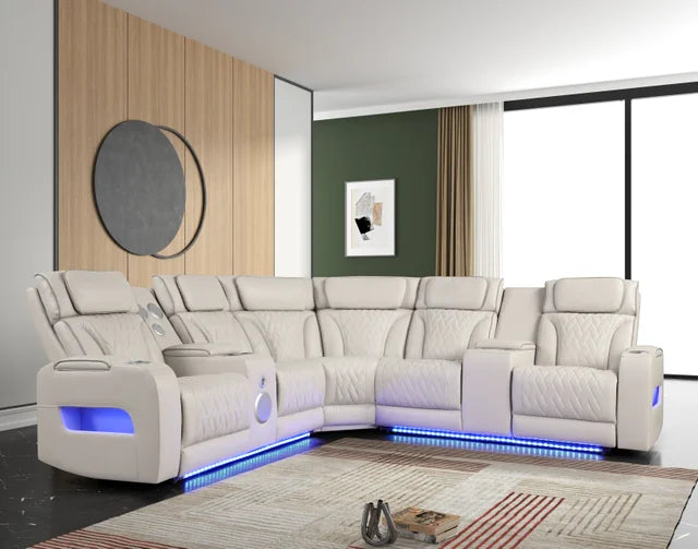 Spain Sand Power Reclining Sectional (Power Headrests) with LED