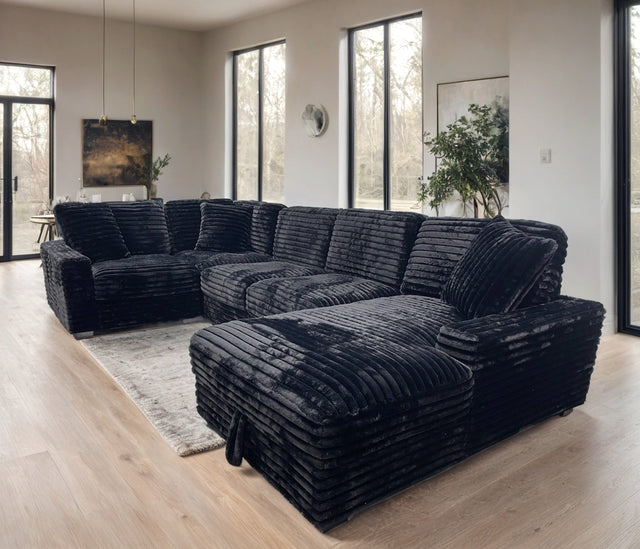 Alisson Black Fabric Sectional with Storage Chaise
