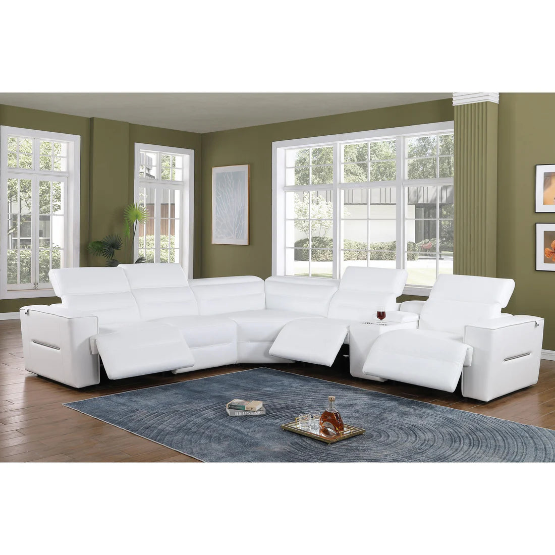Nexus MI‑1260 Power Reclining Sectional Sofa - White, Light Blue or Brown