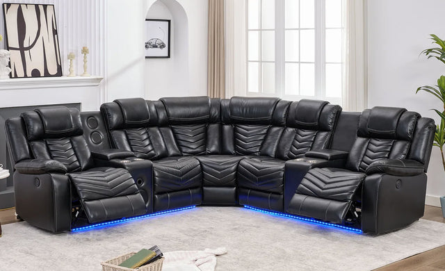 ACE26 Black Reclining Sectional with LED