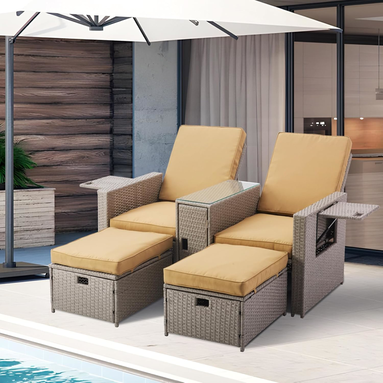 5 Piece Wicker Outdoor Lounge Chairs, PE Rattan Patio