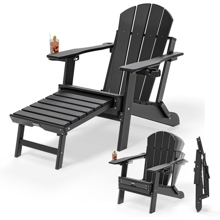 Folding Adirondack Chairs Set of 4 Teak or Black