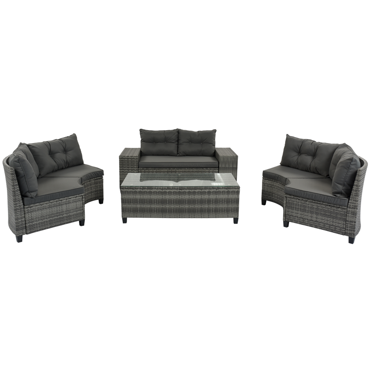 8-Piece Outdoor Half-Moon PE Rattan Curved Sofa Set, Gray