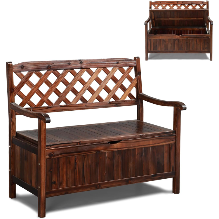 Outdoor Storage Bench, Large Wood Deck Box with Seating
