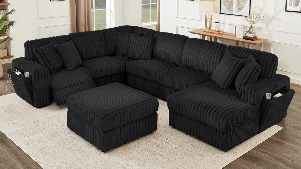 S3663 Rana Power Reclining Sectional Sofa with USB & Wireless Charging - Black or Grey