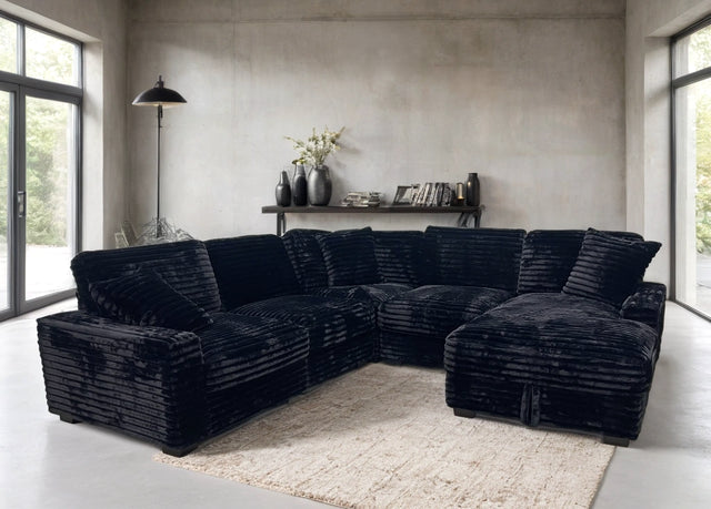 Alisson Black Fabric Sectional with Storage Chaise