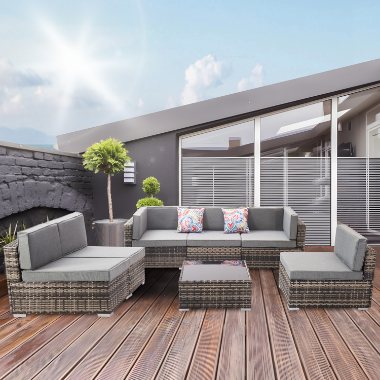 7 Piece Patio Furniture Set, Outdoor Conversation Set PE Rattan Wicker Patio Sectional Sofa Set