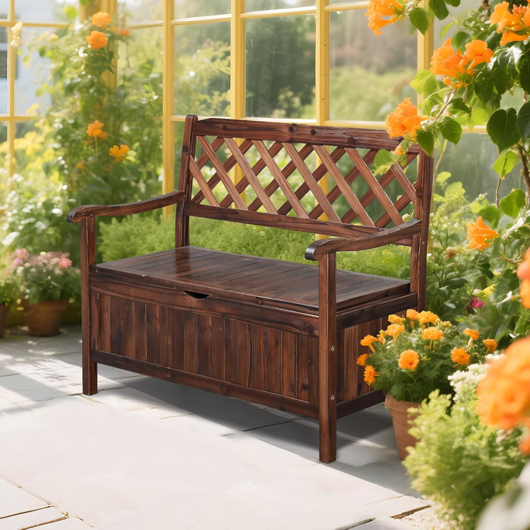 Outdoor Storage Bench, Large Wood Deck Box with Seating