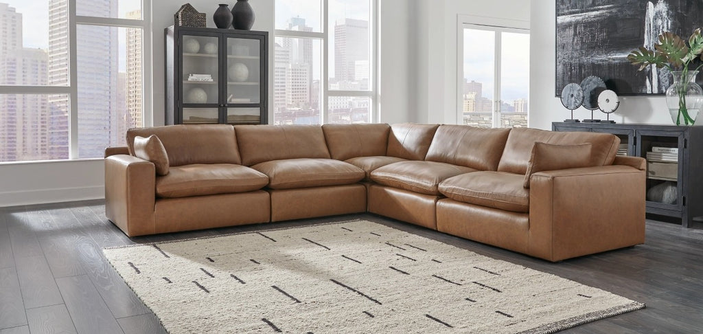 Ashley Emilia 5PC Genuine Top Grain Leather Sectional Set - Brown or Black