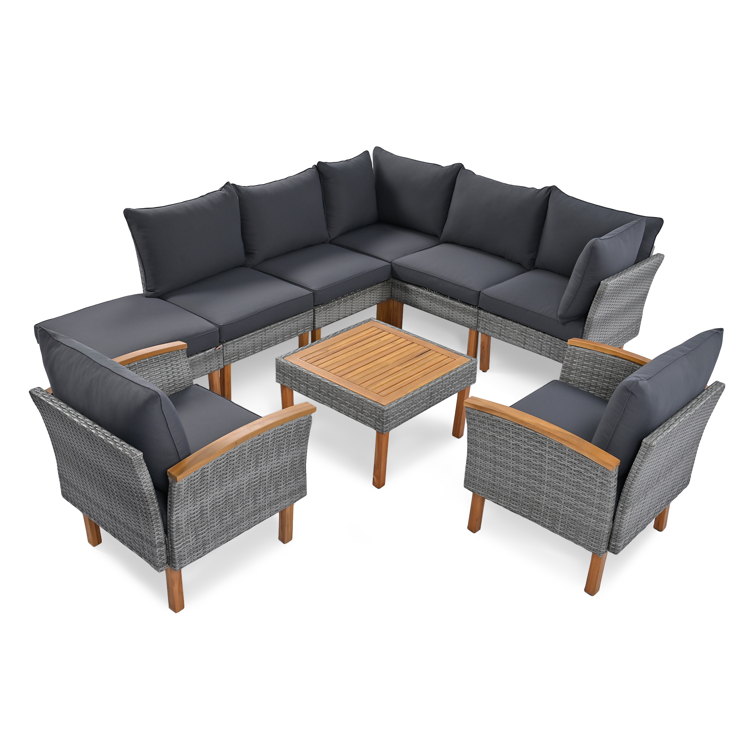 9-Piece Outdoor PE Rattan Patio Furniture Set, Gray