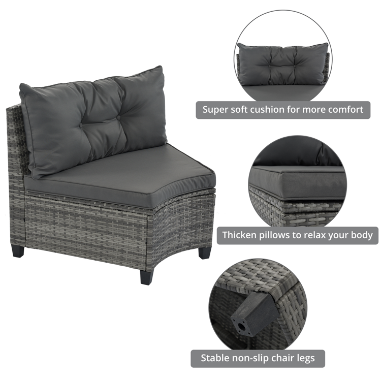 8-Piece Outdoor Half-Moon PE Rattan Curved Sofa Set, Gray