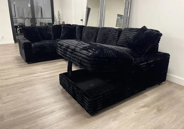 Alisson Black Fabric Sectional with Storage Chaise