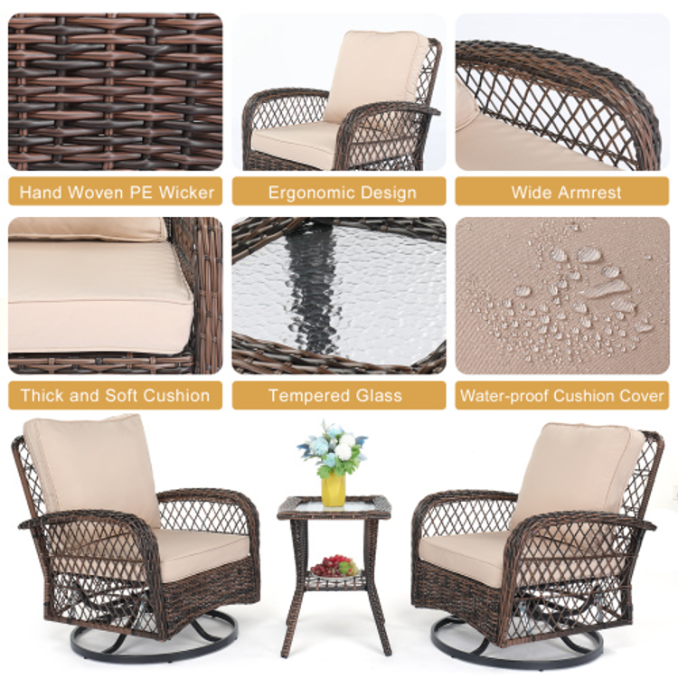3pcs Rattan Rocking Furniture Set Brown Gradient Ratt