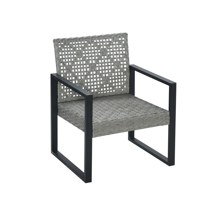 4-Piece Patio Furniture Set with Gray Acacia Wood Table Top, Light Gray Rattan & Blue Cushion