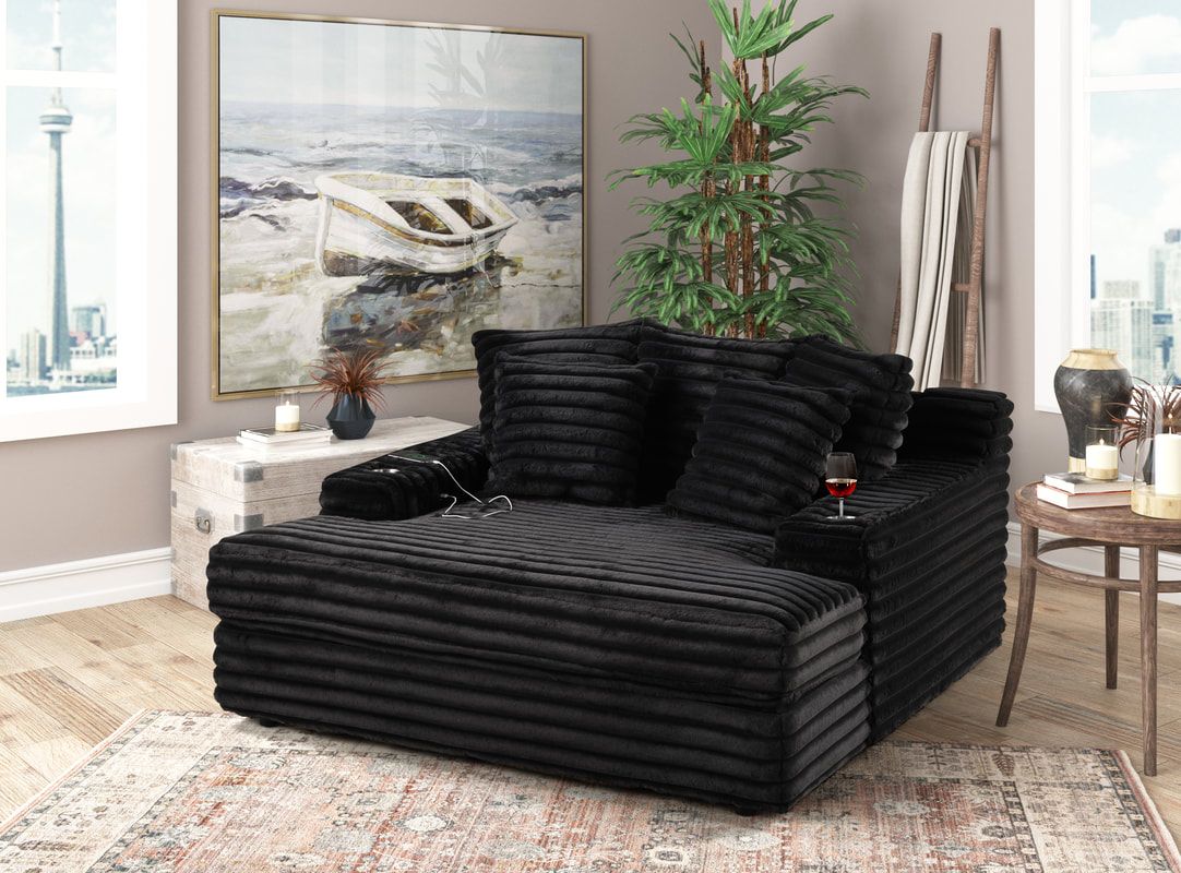 4400 Black corduroy Chaise Lounge