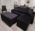 Naomi Black Velvet sectional with ottoman