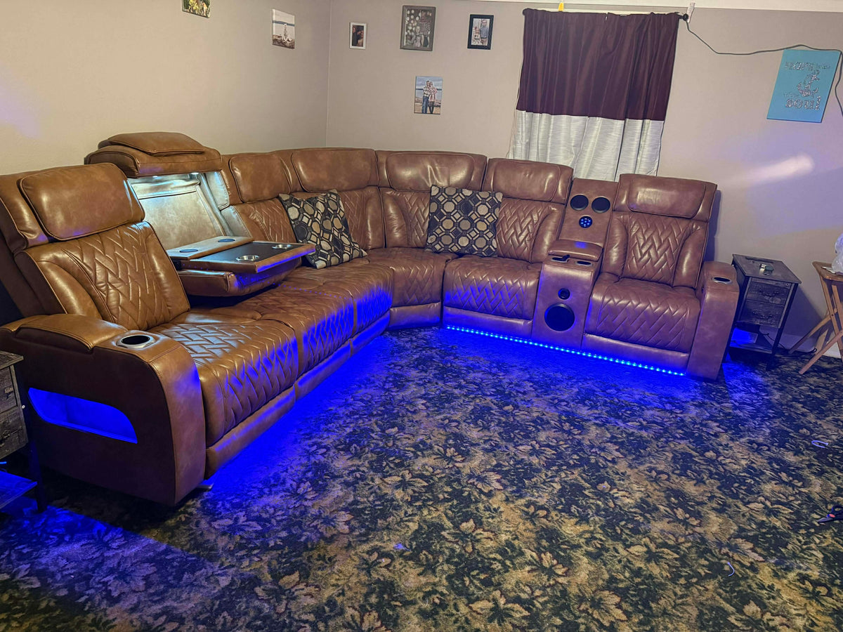 Barcelona Brown Power Reclining Sectional (Power Headrests)