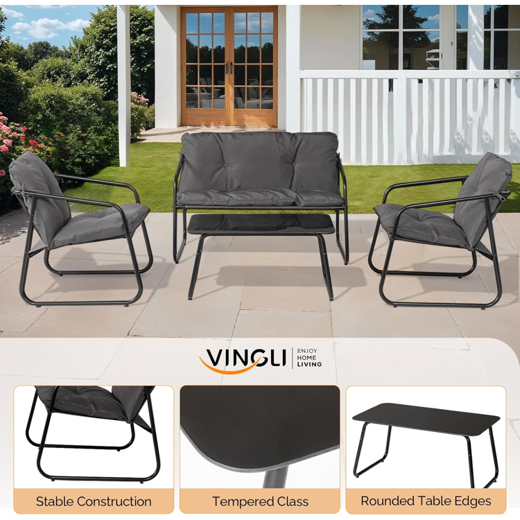 4-Piece Patio Conversation Set with Glass Coffee Table