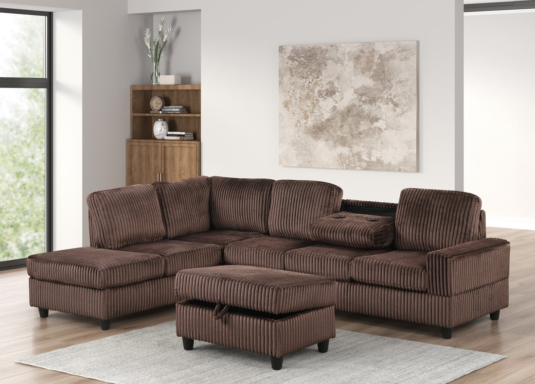 51Heights Brown Reversible Sectional + Ottoman