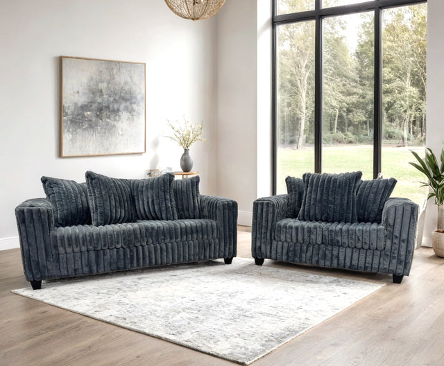 Black Corduroy Sofa and Loveseat Set