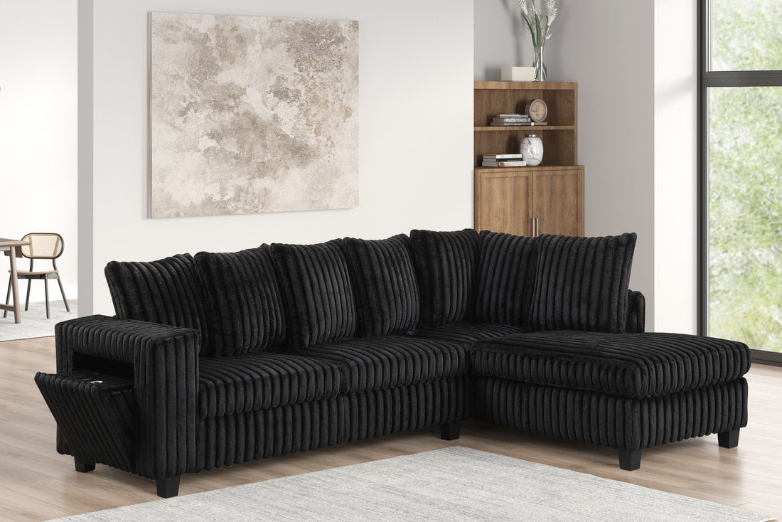515 - Black corduroy Reversible Sectional