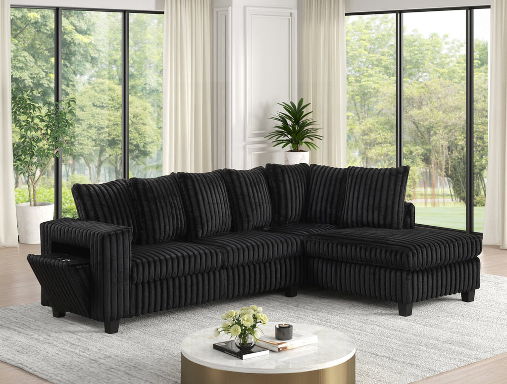 515 - Black corduroy Reversible Sectional