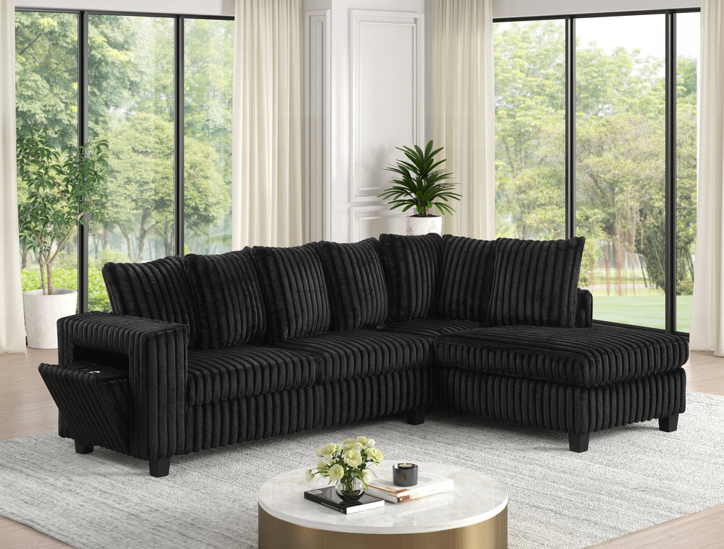 515 - Black corduroy Reversible Sectional