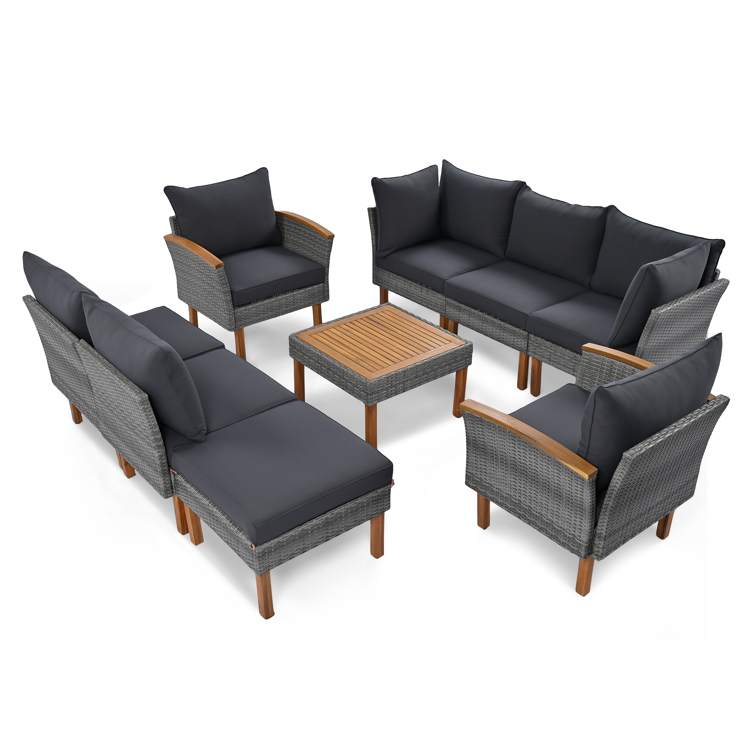 9-Piece Outdoor PE Rattan Patio Furniture Set, Gray