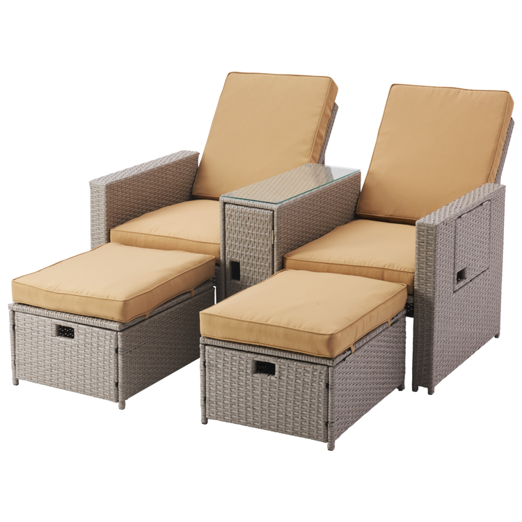 5 Piece Wicker Outdoor Lounge Chairs, PE Rattan Patio