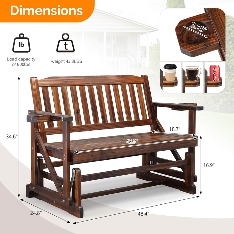 2-Person Outdoor Glider Bench - 2 wood options