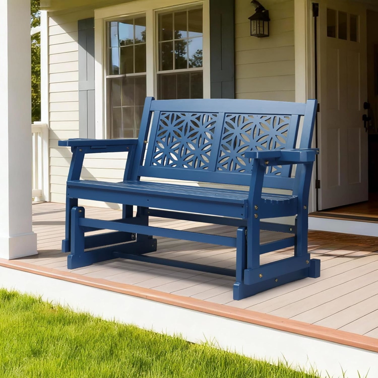 Fir Wood Outdoor Glider with Floral Backrest - Blue or Black