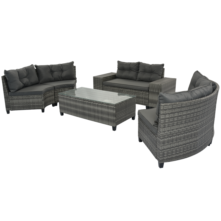 8-Piece Outdoor Half-Moon PE Rattan Curved Sofa Set, Gray