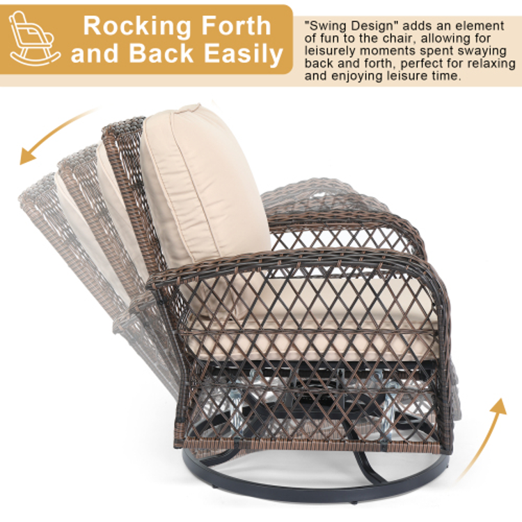 3pcs Rattan Rocking Furniture Set Brown Gradient Ratt