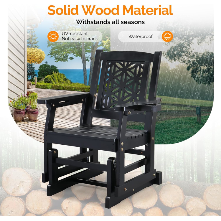 Fir Wood Outdoor Glider with Floral Backrest- Blue or Black