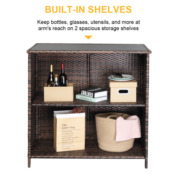 3pcs Outdoor Rattan Bar Set Brown Brown Gradient