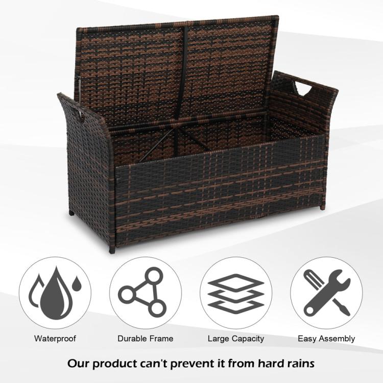 40 Gallon Deck Rattan Box Wicker Outdoor Storage with Cushion
