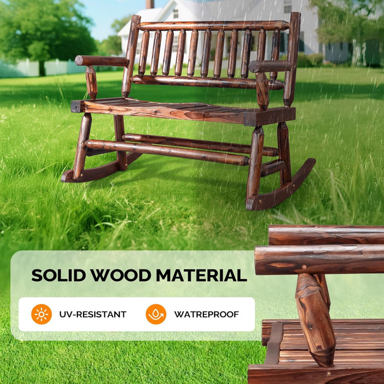 Fir Wood Double Rocking Chair, 550lb Capacity Weather-Resistant Outdoor Glider Bench with High Backrest - Natural or Rustic