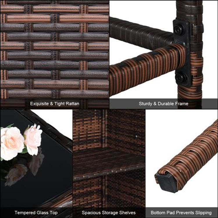 3pcs Outdoor Rattan Bar Set Brown Brown Gradient