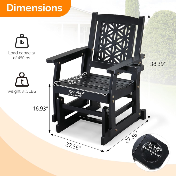 Fir Wood Outdoor Glider with Floral Backrest- Blue or Black