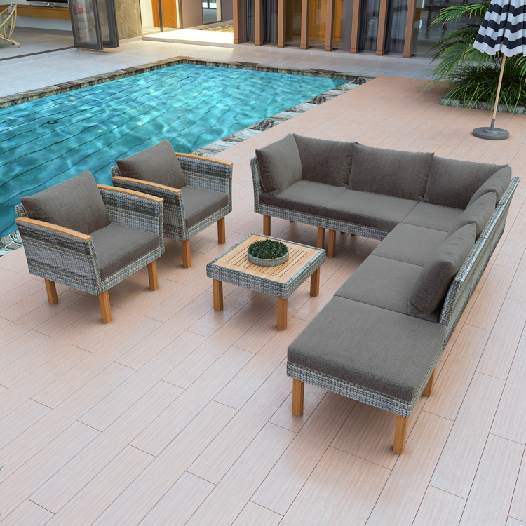 9-Piece Outdoor PE Rattan Patio Furniture Set, Gray