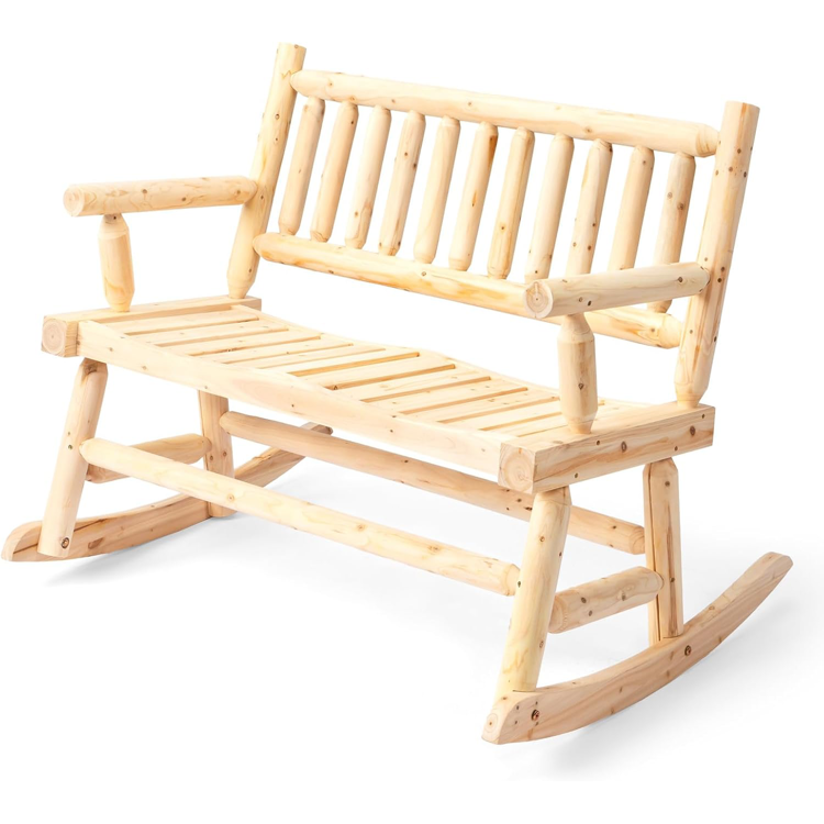 Fir Wood Double Rocking Chair, 550lb Capacity Weather-Resistant Outdoor Glider Bench with High Backrest - Natural or Rustic
