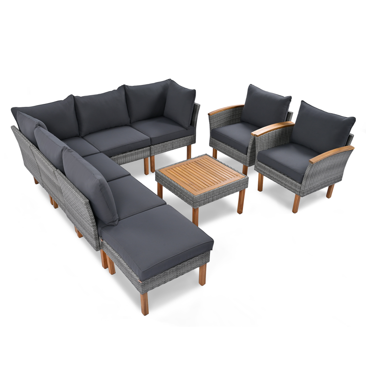 9-Piece Outdoor PE Rattan Patio Furniture Set, Gray