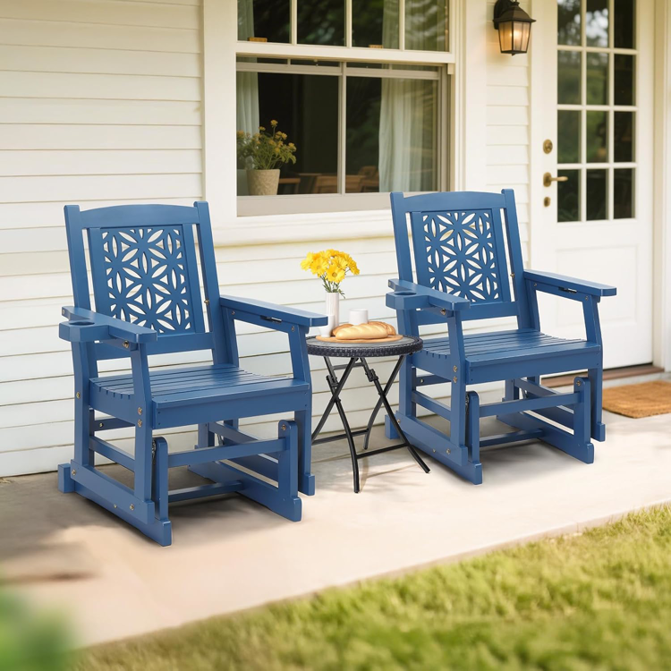 Fir Wood Outdoor Glider with Floral Backrest- Blue or Black